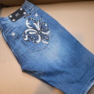 Miss Me Blue Jean Shorts with Silver Embellishments